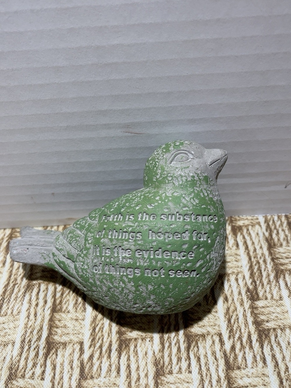 Green Bird Figurine Hebrews 11:1 Faith Scripture Christian Religious Decor 5”